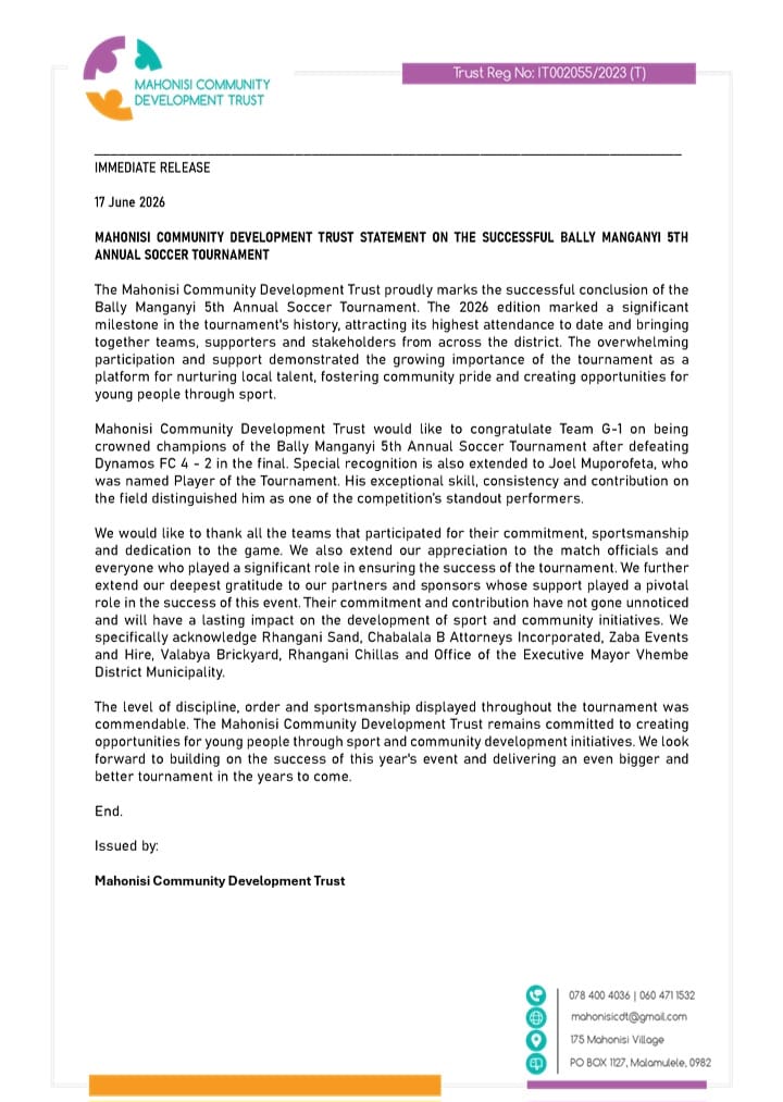 Mahonisi Community Development Trust official statement